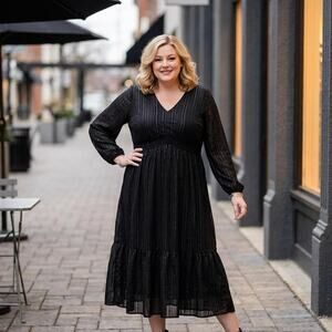 Nine West Black Midi Dress with V-Neck